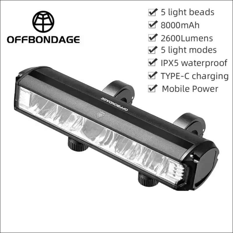 Front bicycle light - 900lumen, waterproof, usb charging, 2000mah battery