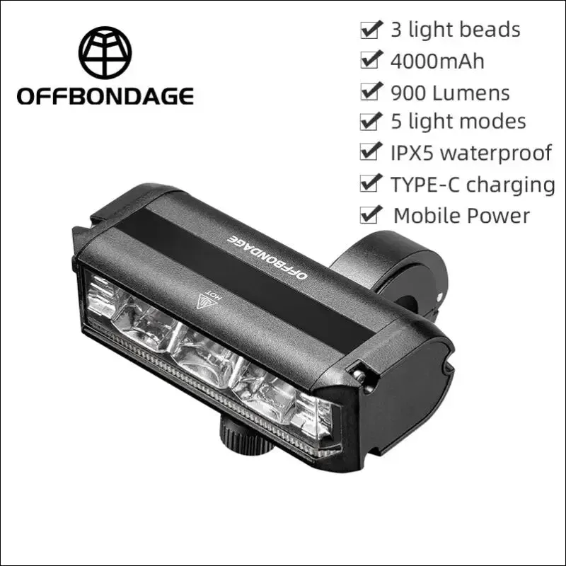 Front bicycle light - 900lumen, waterproof, usb charging, 2000mah battery