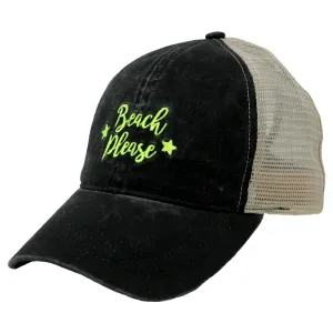FWCAPMT927 -  Mesh Back Ponyflo Cap with "Beach Please" Embroidery