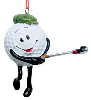 Golf Ball Ornament with Green Cap & Golf Club