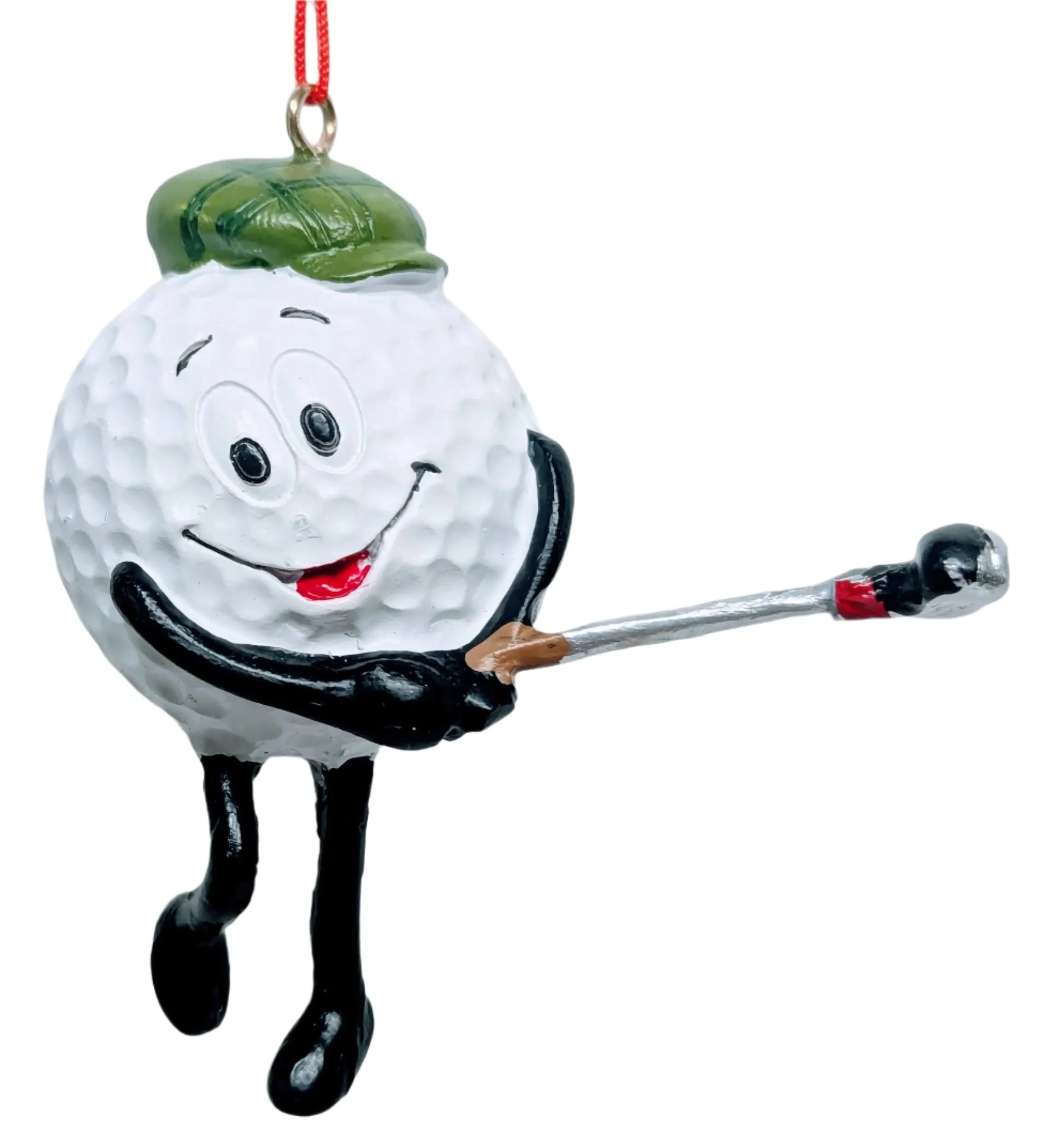 Golf Ball Ornament with Green Cap & Golf Club