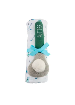 GOLF SWADDLE & RATTLE SET - BLUE