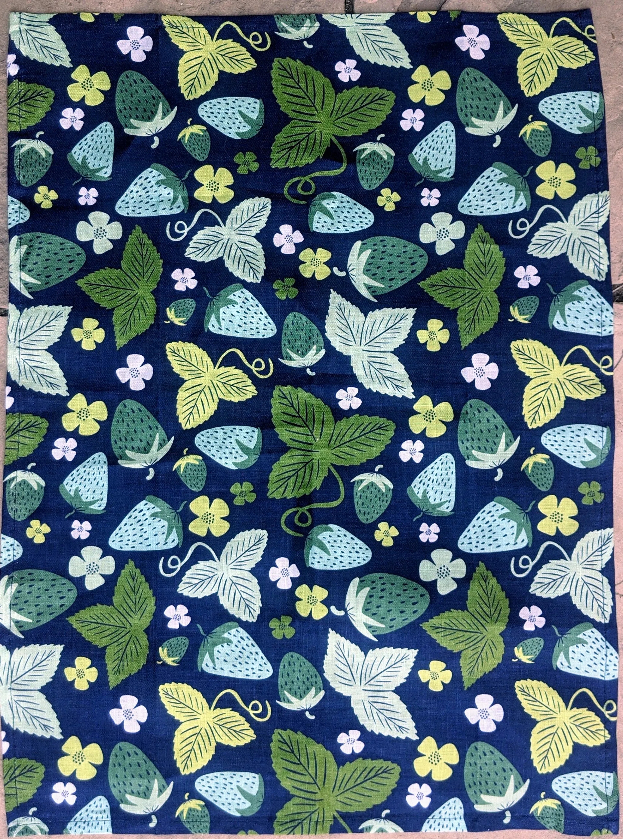 Green Strawberry Field Tea Towel