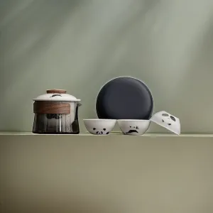 Hand-Painted Panda Glass Travel Teaware Set - Portable Outdoor Ceramic Quick-Serve Cup with Pot and Three Cups Mini Kit
