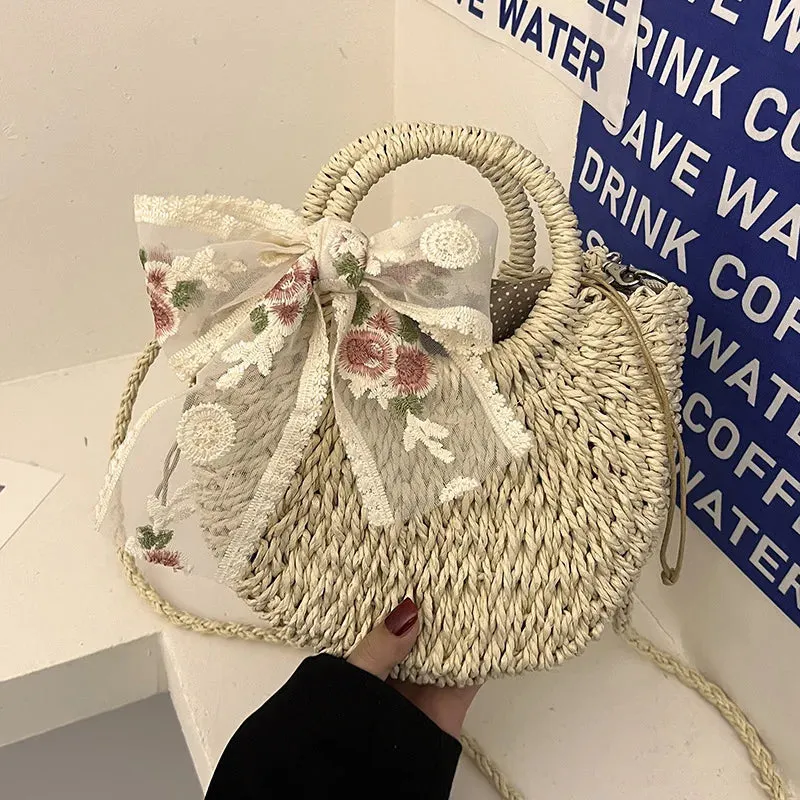 Hand-Woven Moon Shape Straw Bag
