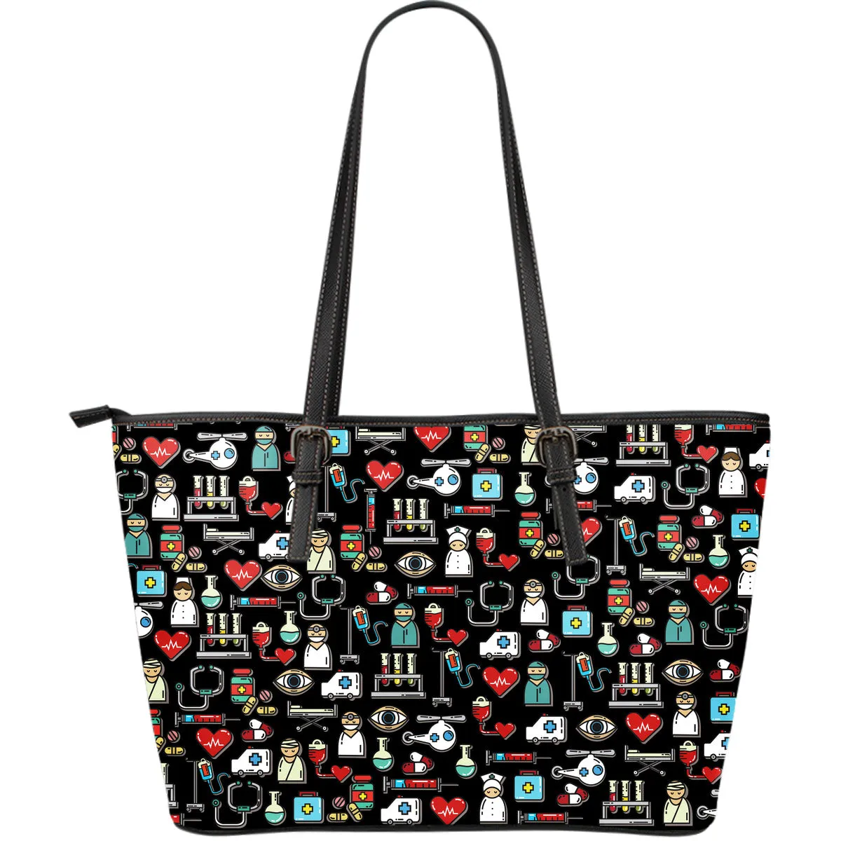 I love Nursing Black Leather Tote Bag
