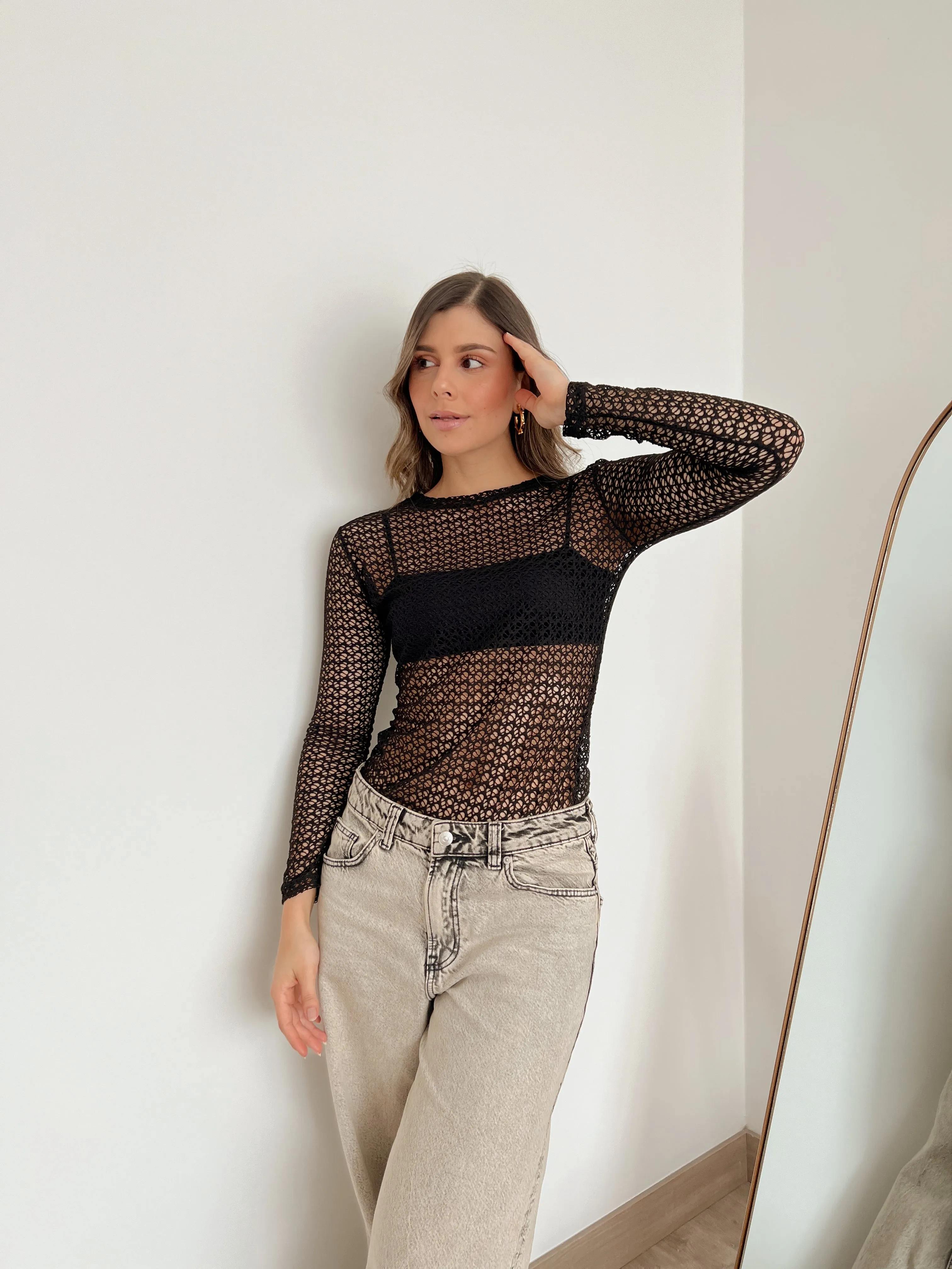 I'M BLACK MESH LONG SLEEVE SHIRT
