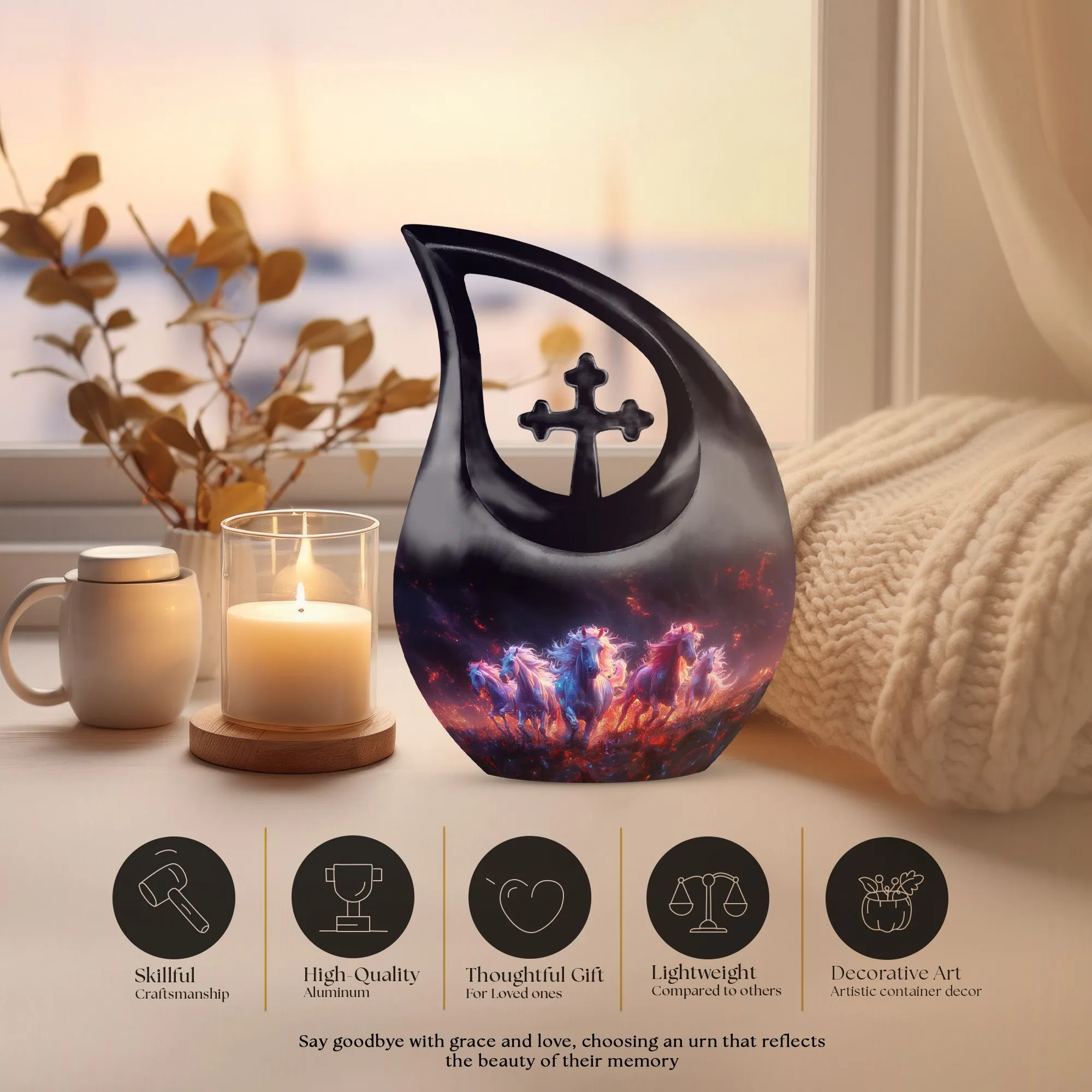 Inferno Equine Spirits Memorial Urn - Cremation Urn For Ashes