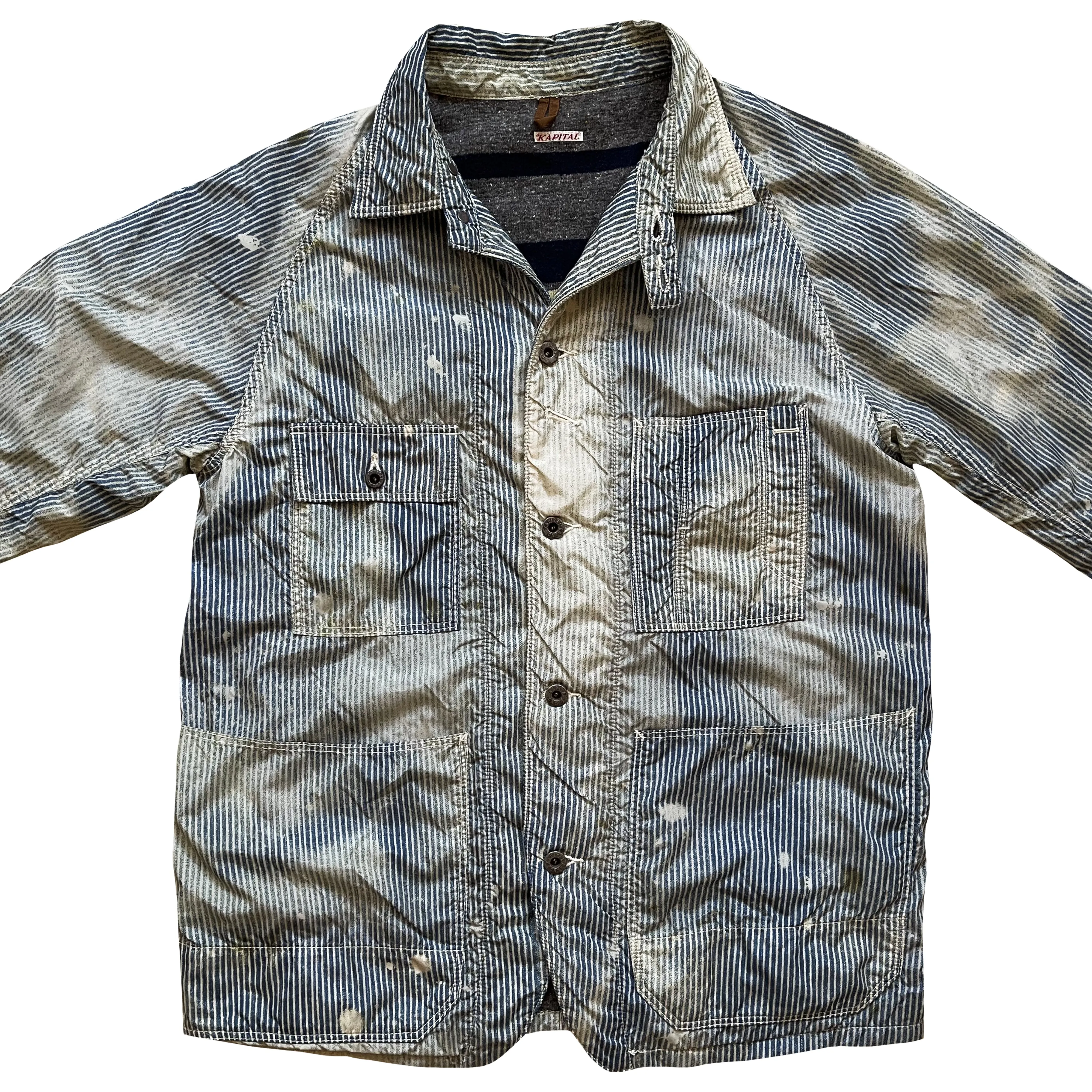 Kapital Hickory Striped Distressed Jacket - M