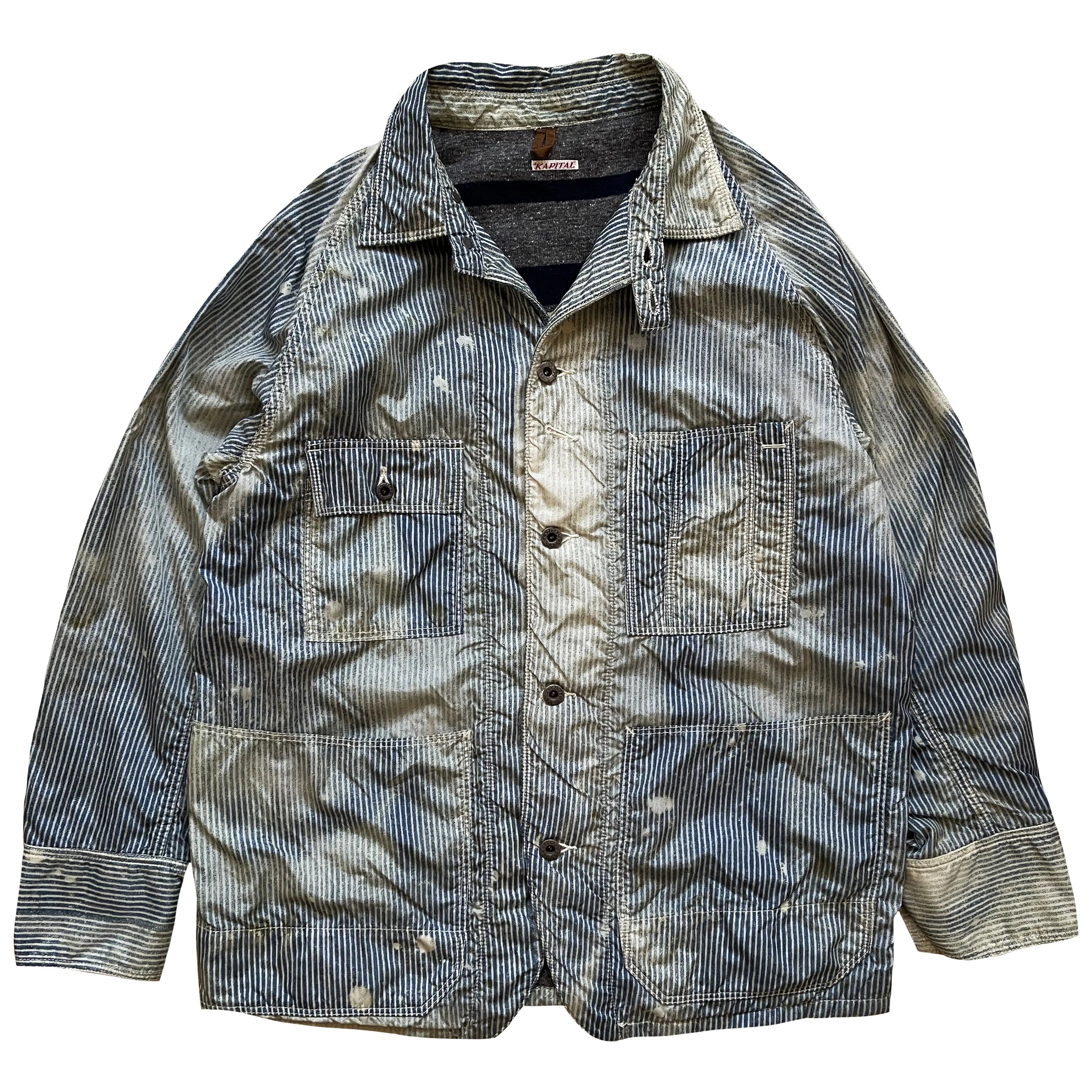 Kapital Hickory Striped Distressed Jacket - M