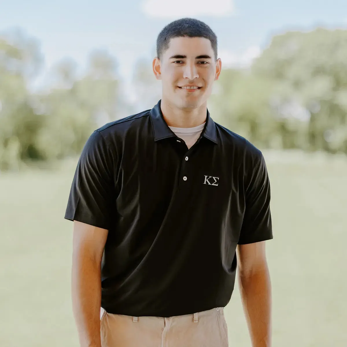 Kappa Sig Peter Millar Black Polo With Greek Letters