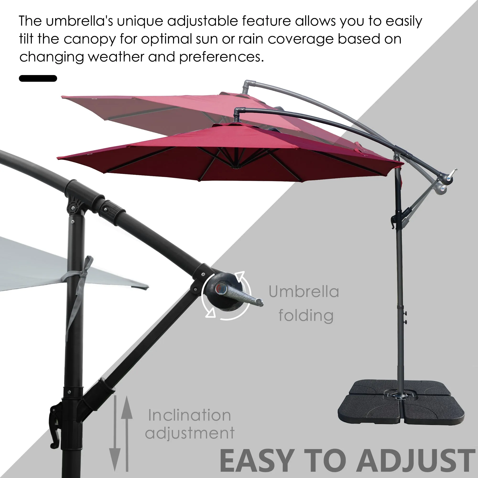 Kozyard 10' Large Outdoor Patio Umbrella with Base (Square 40"x40"), Offset Cantilever Hanging Market Style, Ideal for Balcony, Patio Table, Garden Terrace