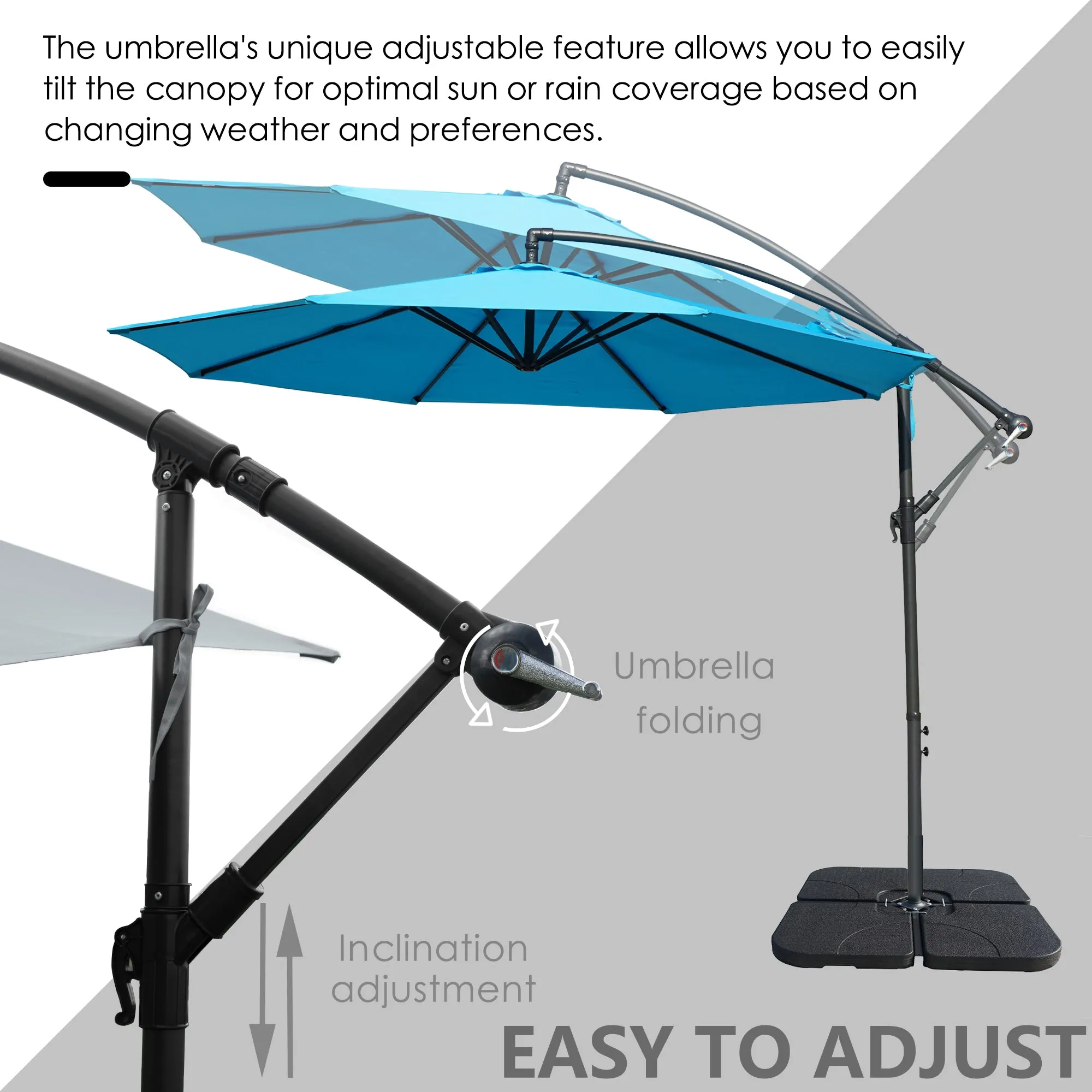Kozyard 10' Large Outdoor Patio Umbrella with Base (Square 40"x40"), Offset Cantilever Hanging Market Style, Ideal for Balcony, Patio Table, Garden Terrace