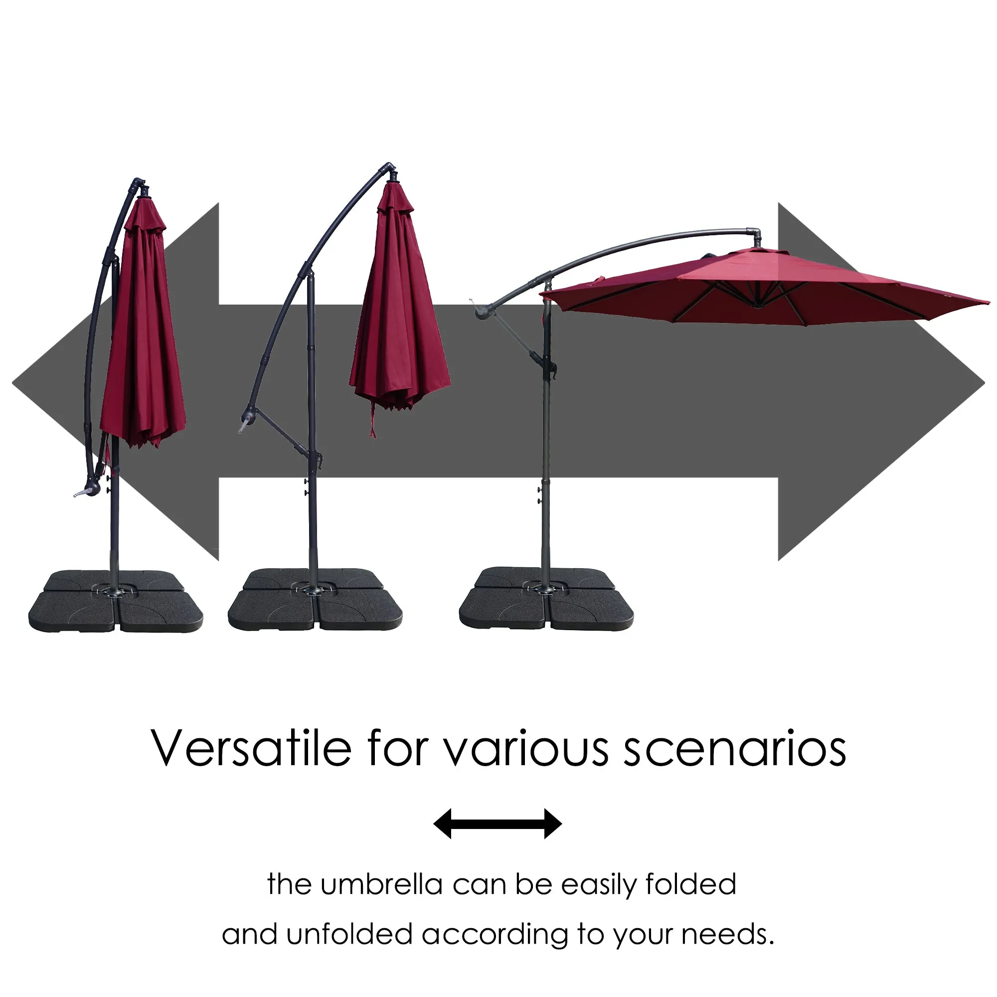 Kozyard 10' Large Outdoor Patio Umbrella with Base (Square 40"x40"), Offset Cantilever Hanging Market Style, Ideal for Balcony, Patio Table, Garden Terrace