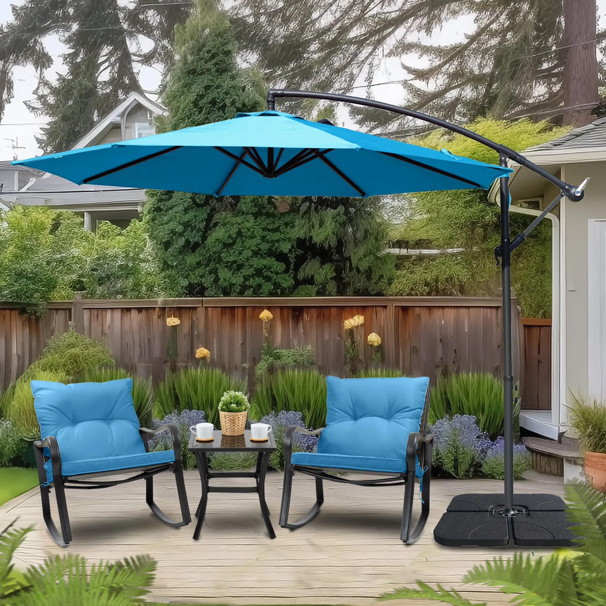 Kozyard 10' Large Outdoor Patio Umbrella with Base (Square 40"x40"), Offset Cantilever Hanging Market Style, Ideal for Balcony, Patio Table, Garden Terrace