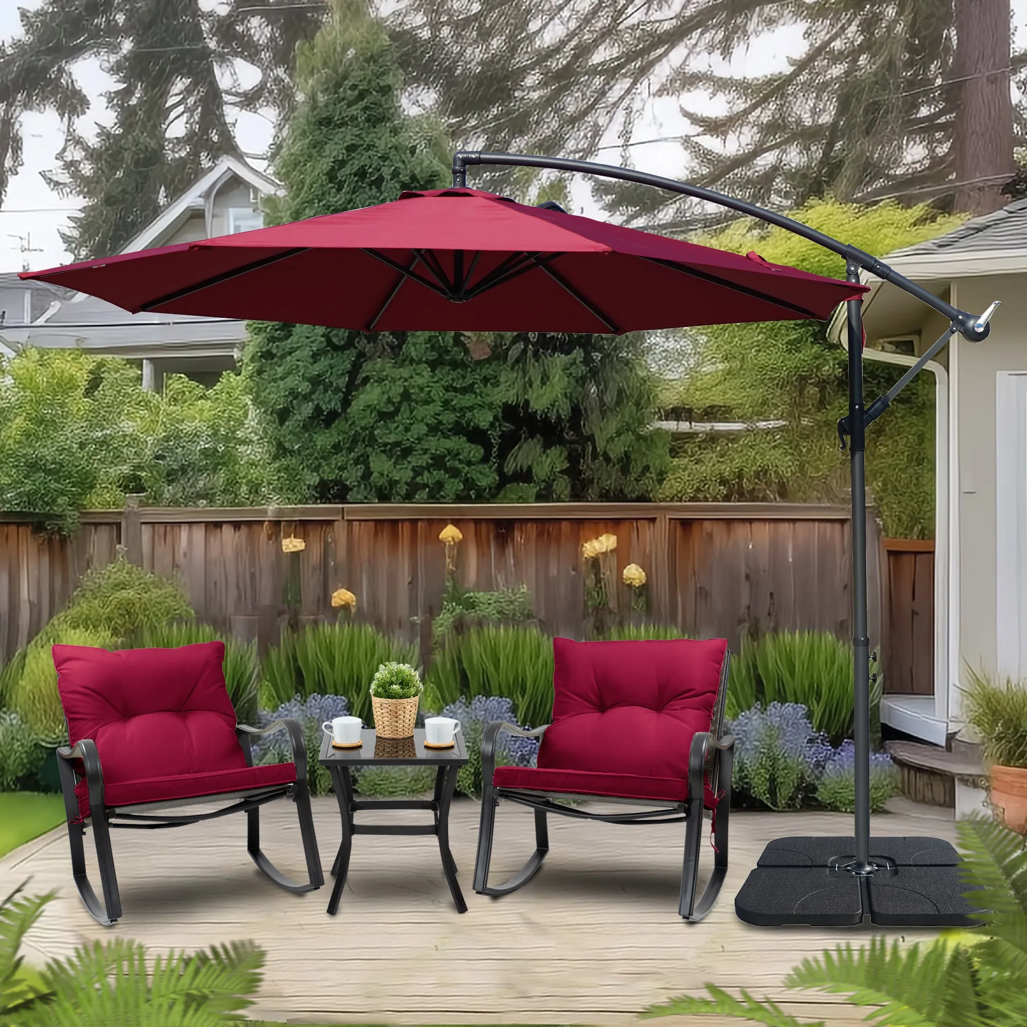Kozyard 10' Large Outdoor Patio Umbrella with Base (Square 40"x40"), Offset Cantilever Hanging Market Style, Ideal for Balcony, Patio Table, Garden Terrace