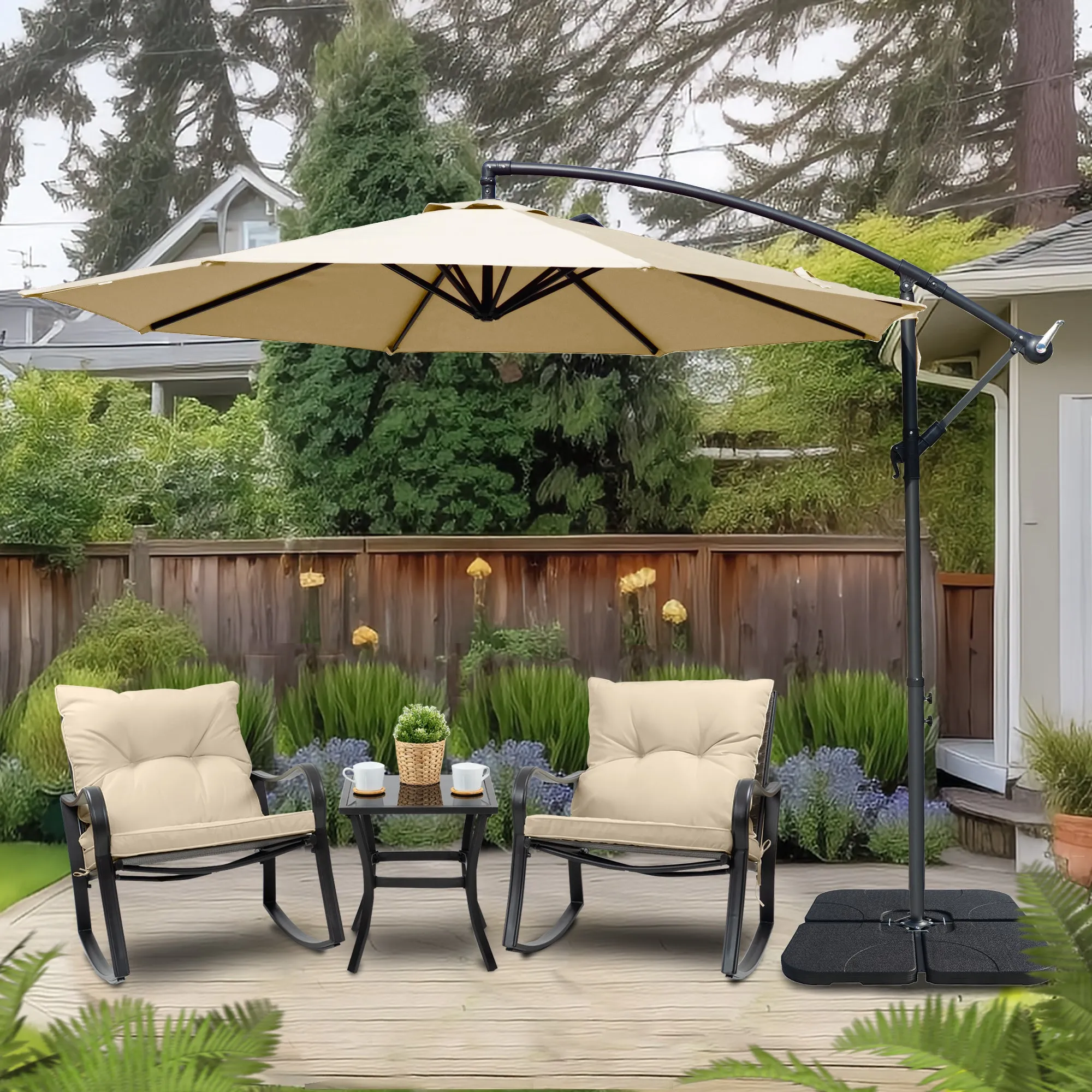 Kozyard 10' Large Outdoor Patio Umbrella with Base (Square 40"x40"), Offset Cantilever Hanging Market Style, Ideal for Balcony, Patio Table, Garden Terrace