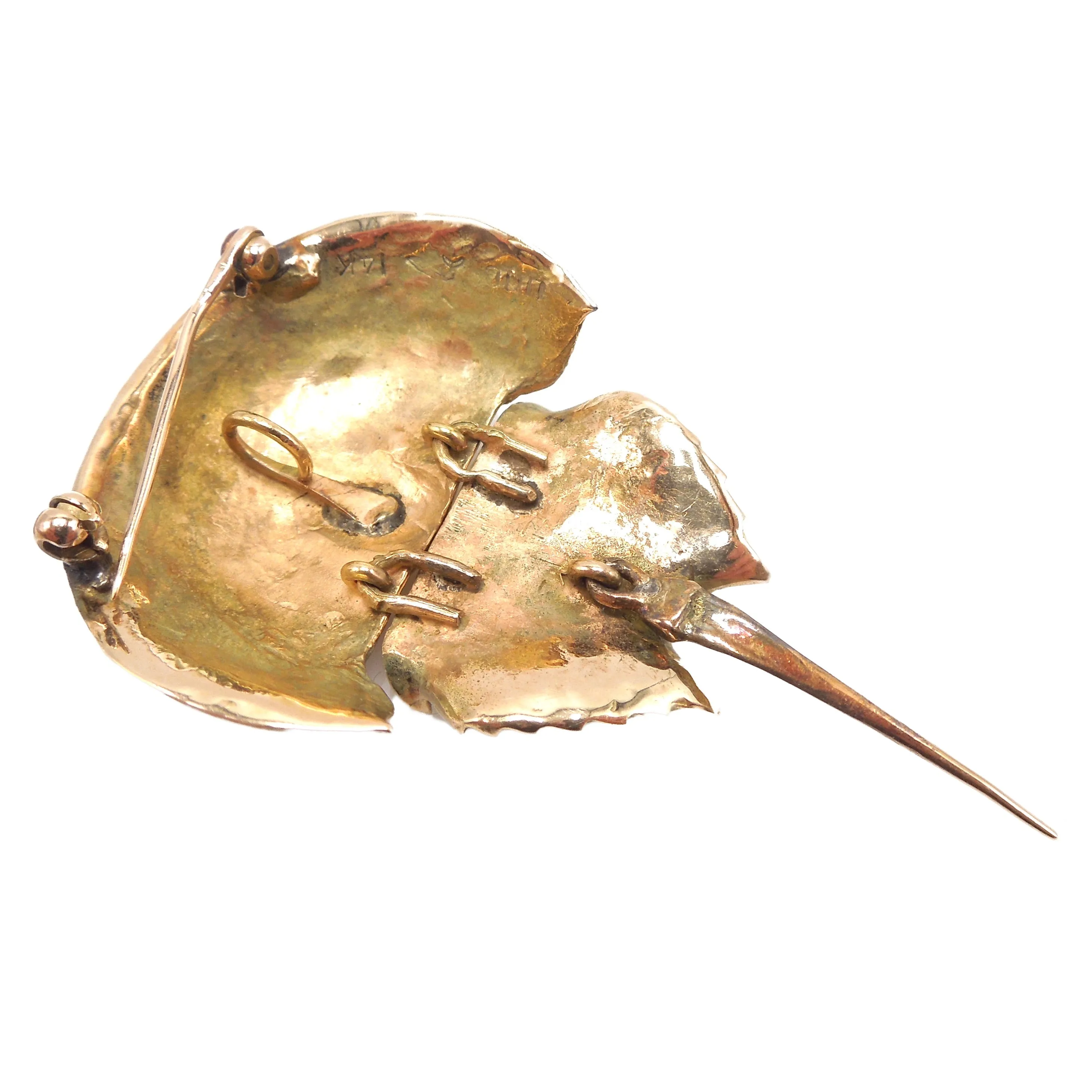 Large 14K Yellow Gold Articulated Horseshoe Crab Pendant Brooch