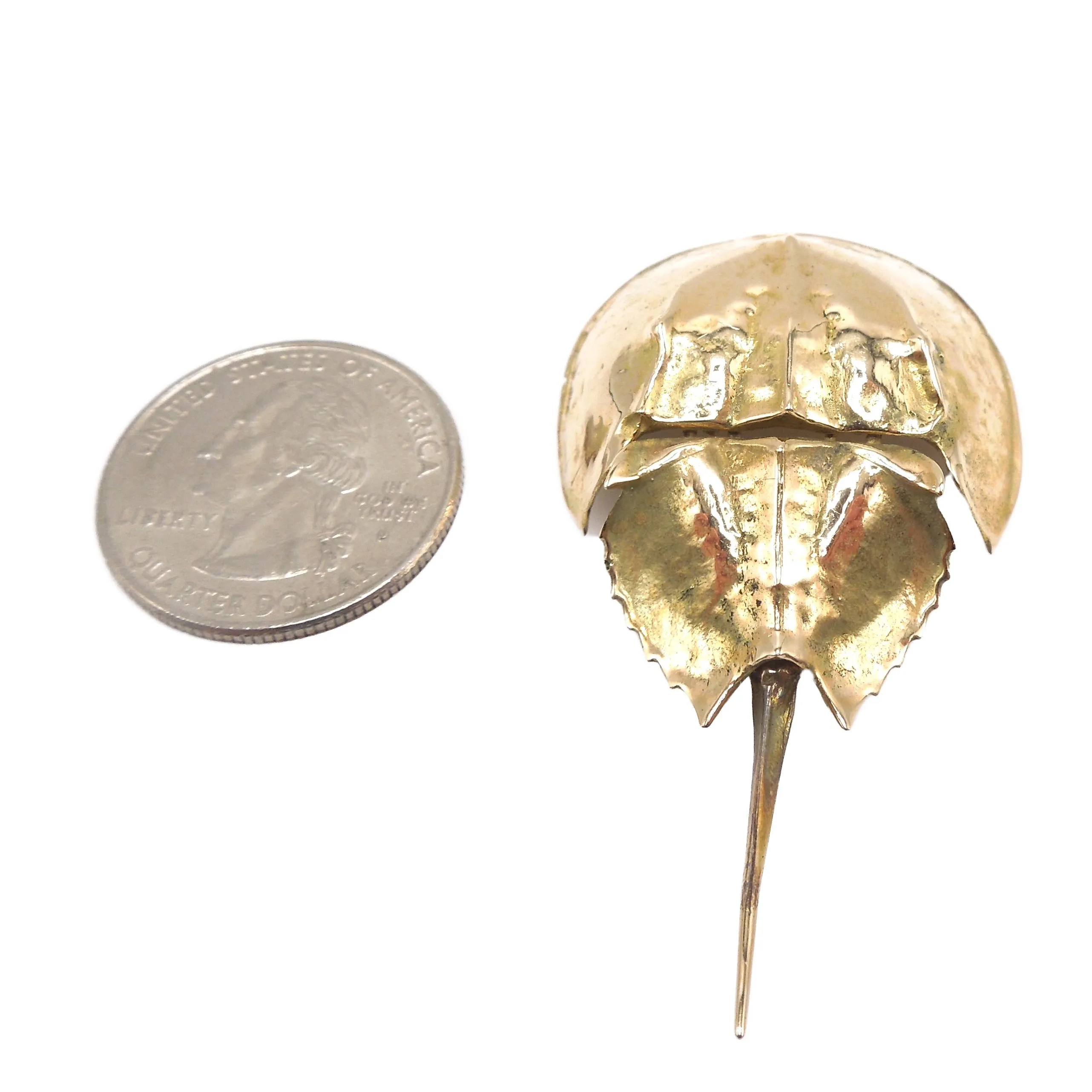 Large 14K Yellow Gold Articulated Horseshoe Crab Pendant Brooch