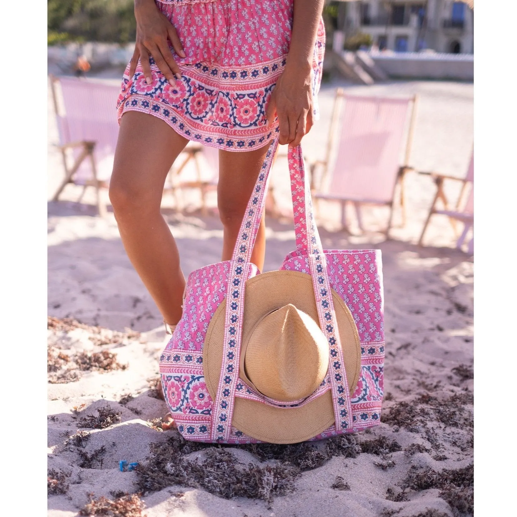 Large Beach Bag With Hat Holder