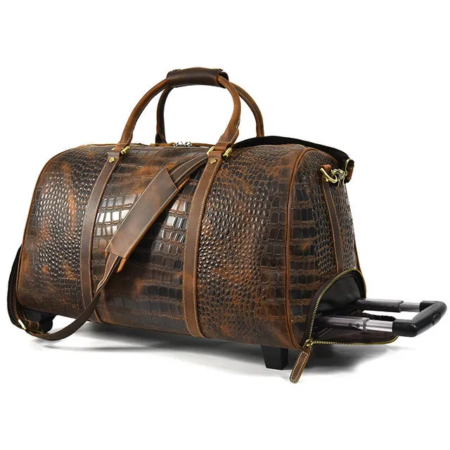 Large Leather Capacity Trolley Bag Hand Luggage Bag