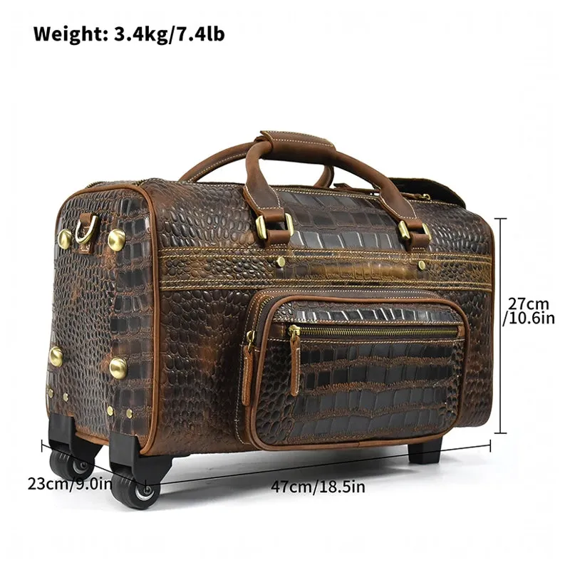 Large Leather Capacity Trolley Bag Hand Luggage Bag