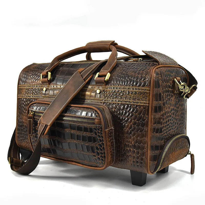 Large Leather Capacity Trolley Bag Hand Luggage Bag