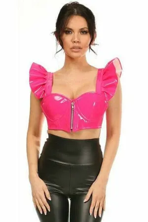 Lavish Hot Pink Patent Underwire Bustier Top w/Removable Ruffle Sleeves