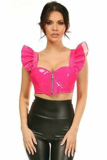 Lavish Hot Pink Patent Underwire Bustier Top w/Removable Ruffle Sleeves