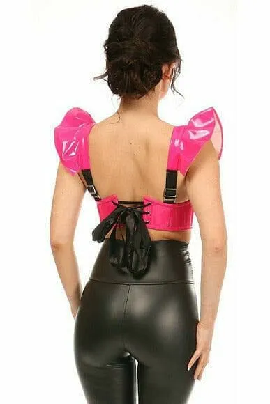 Lavish Hot Pink Patent Underwire Bustier Top w/Removable Ruffle Sleeves