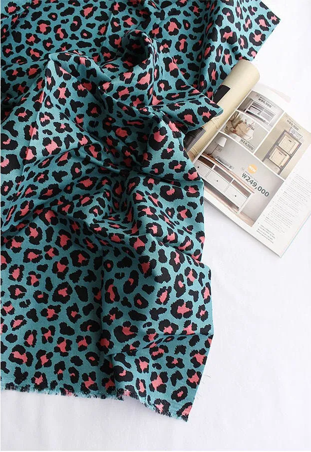 Leopard Print Cotton Fabric, Animal Print Fabric - Beige, Mint or Gray - By Half Yard 105562 / 16680