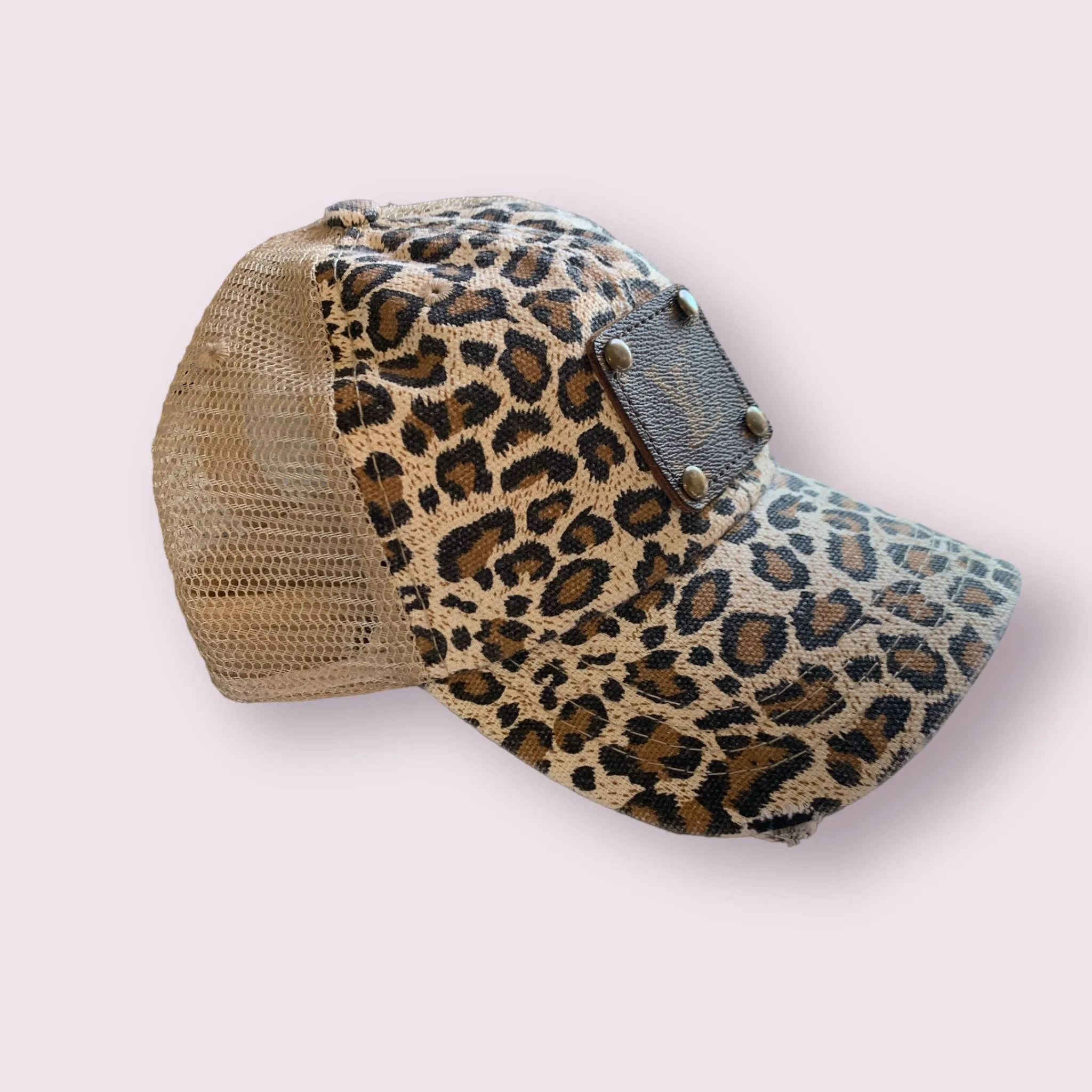 Leopard Repurposed Caps, Upcycled Cap