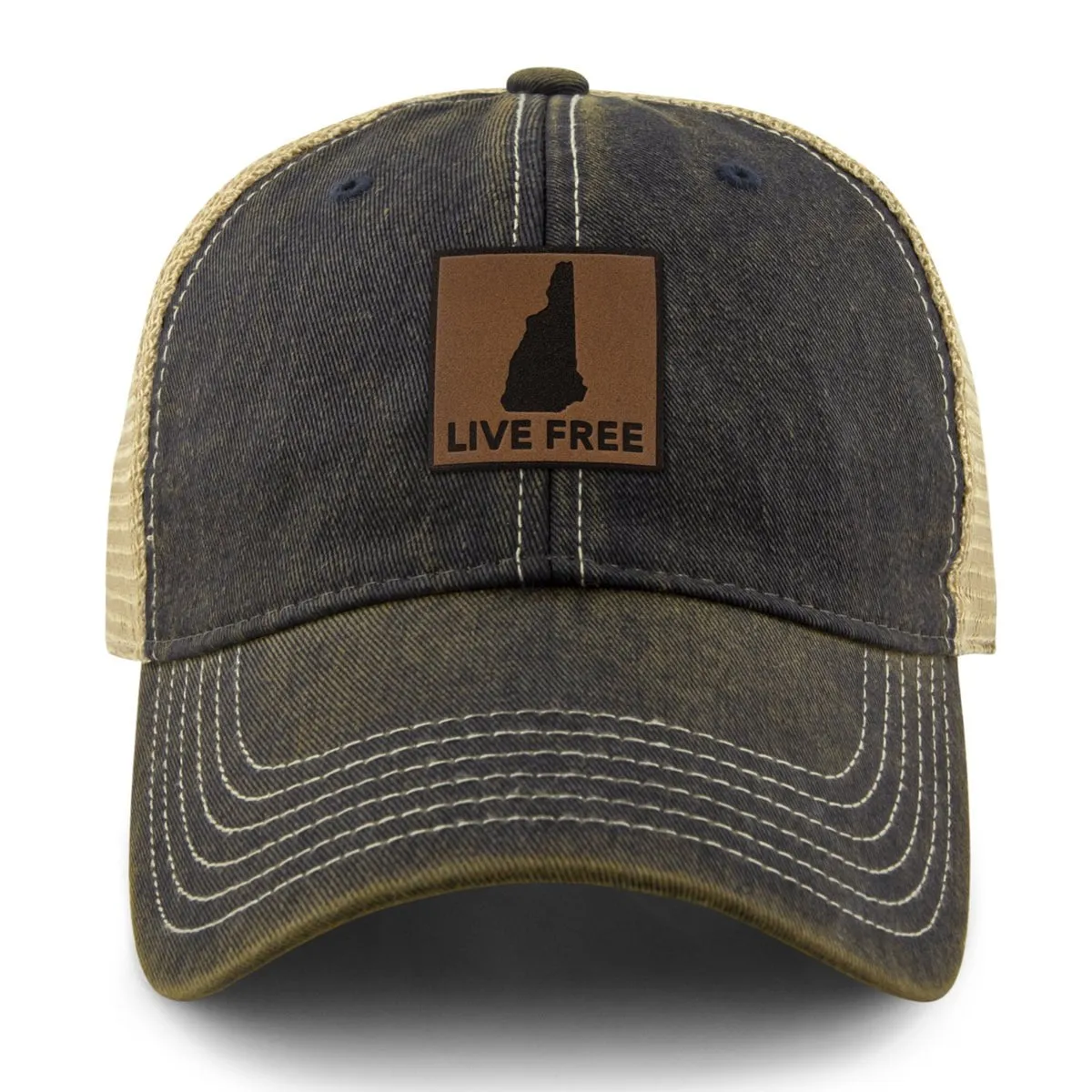 Live Free New Hampshire Leather Patch Dirty Water Trucker