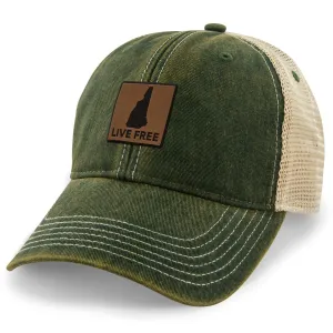 Live Free New Hampshire Leather Patch Dirty Water Trucker