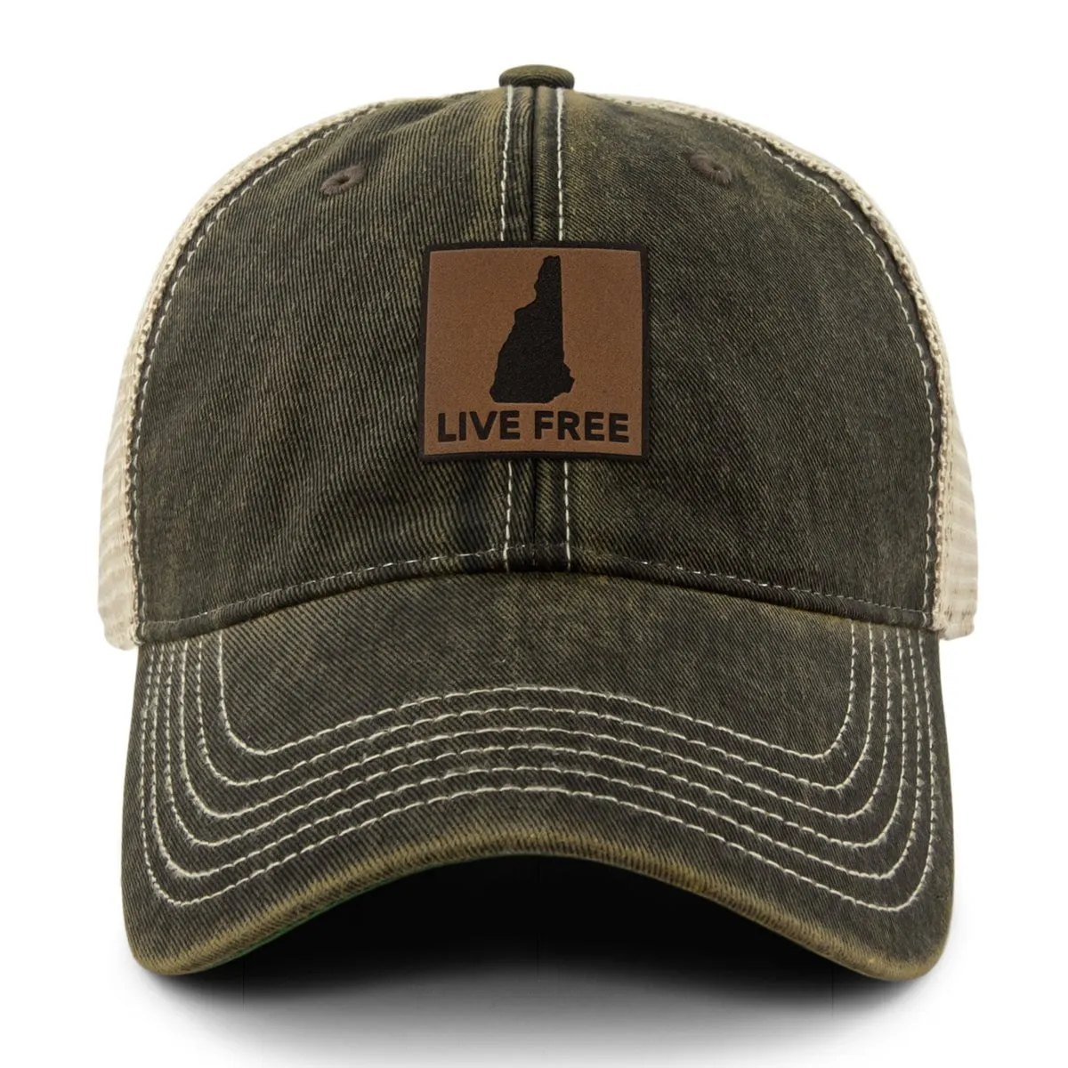 Live Free New Hampshire Leather Patch Dirty Water Trucker