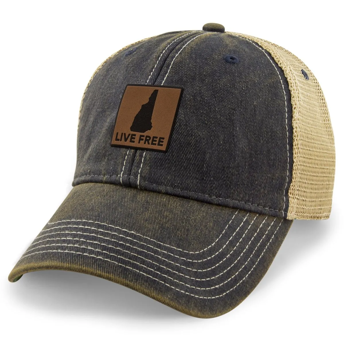 Live Free New Hampshire Leather Patch Dirty Water Trucker