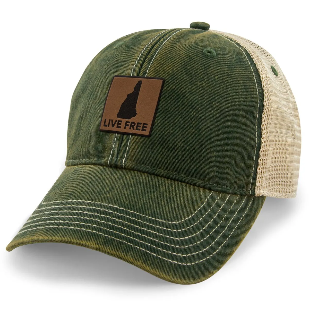 Live Free New Hampshire Leather Patch Dirty Water Trucker