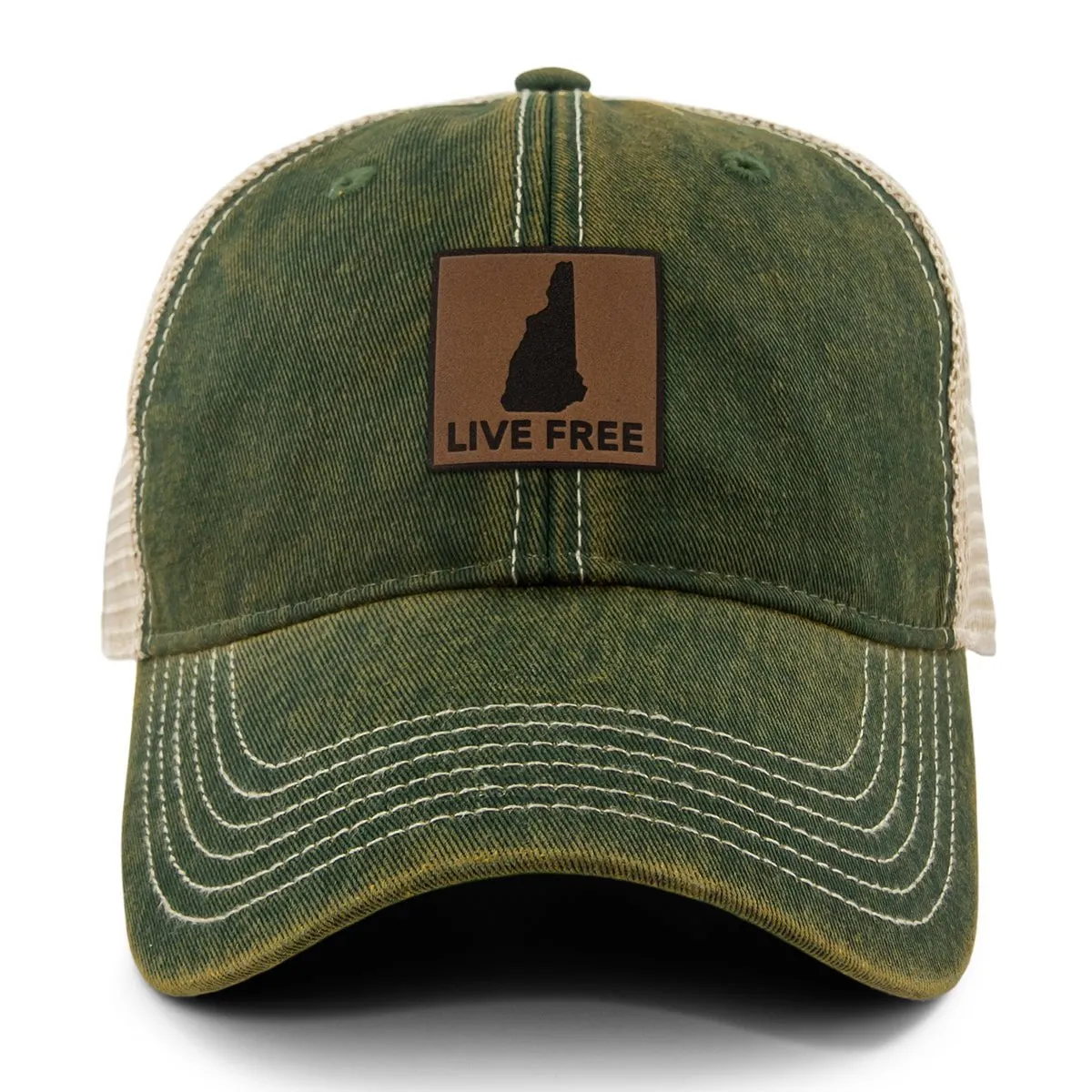 Live Free New Hampshire Leather Patch Dirty Water Trucker