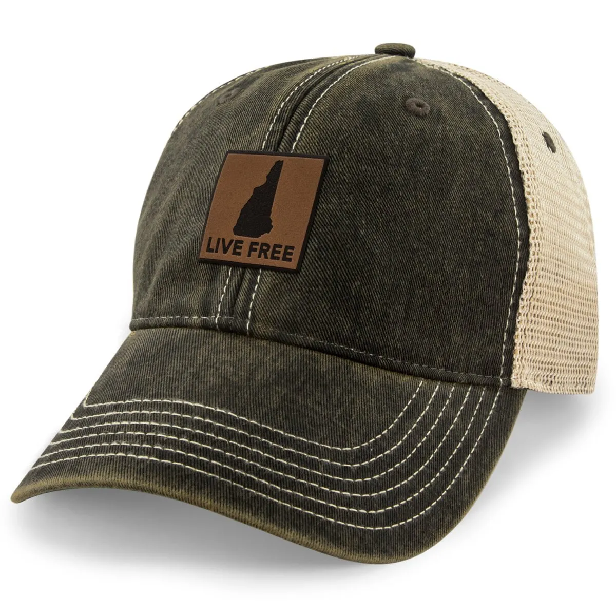 Live Free New Hampshire Leather Patch Dirty Water Trucker