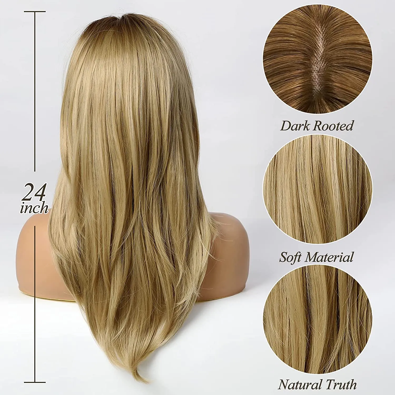 Long Blonde Dark Rooted Wig