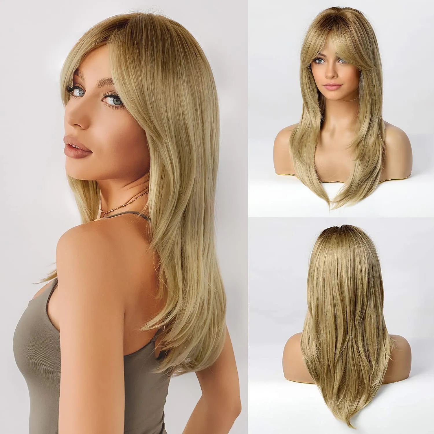 Long Blonde Dark Rooted Wig