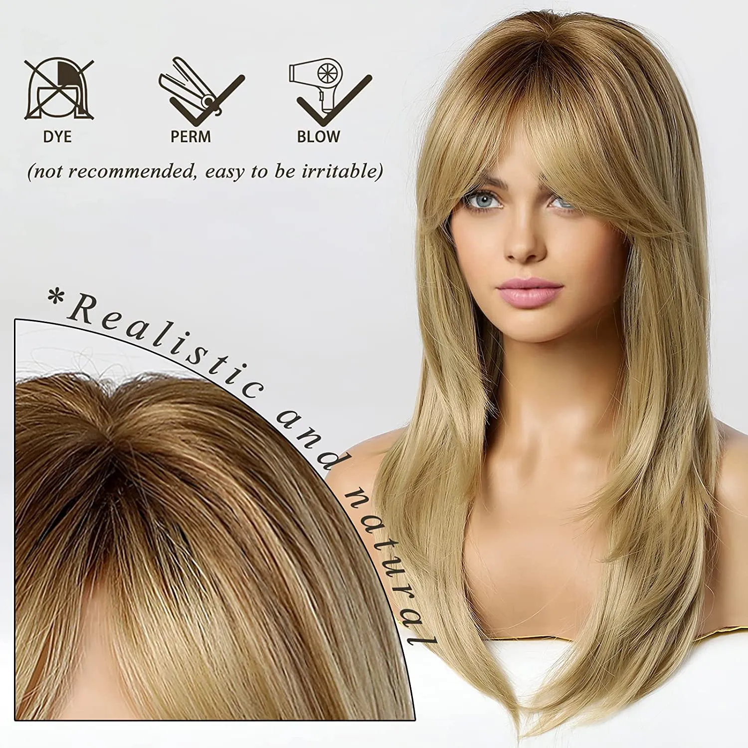 Long Blonde Dark Rooted Wig