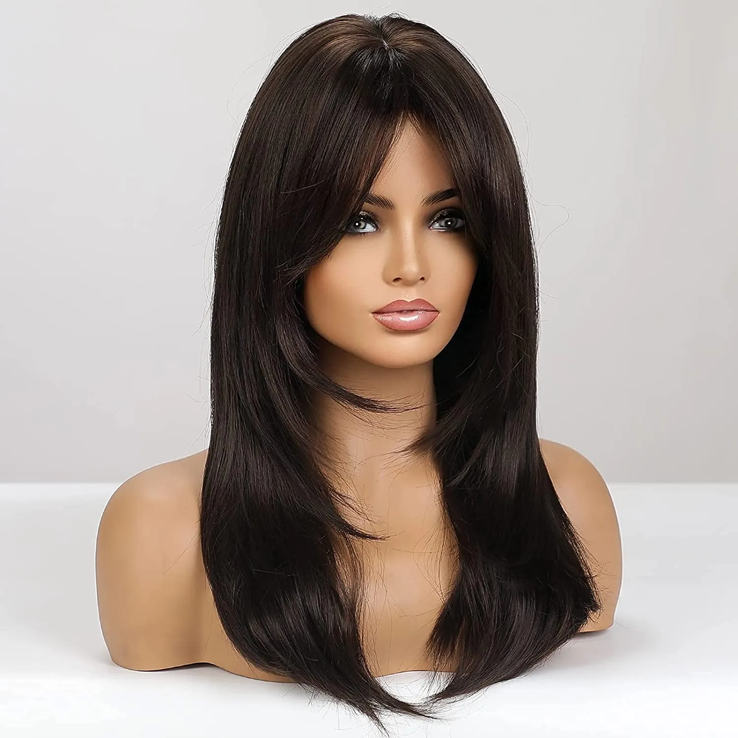 Long Brown Layered Wigs for Women