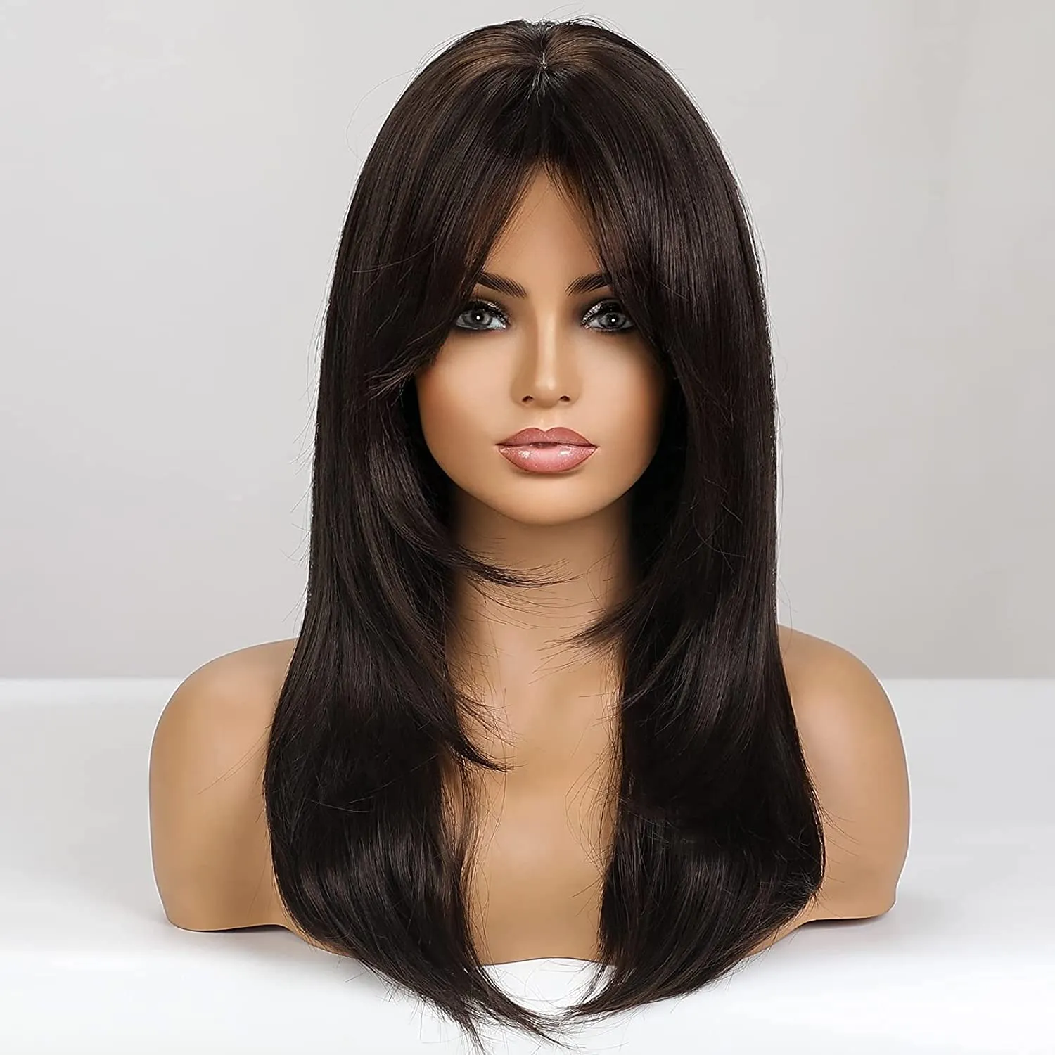 Long Brown Layered Wigs for Women