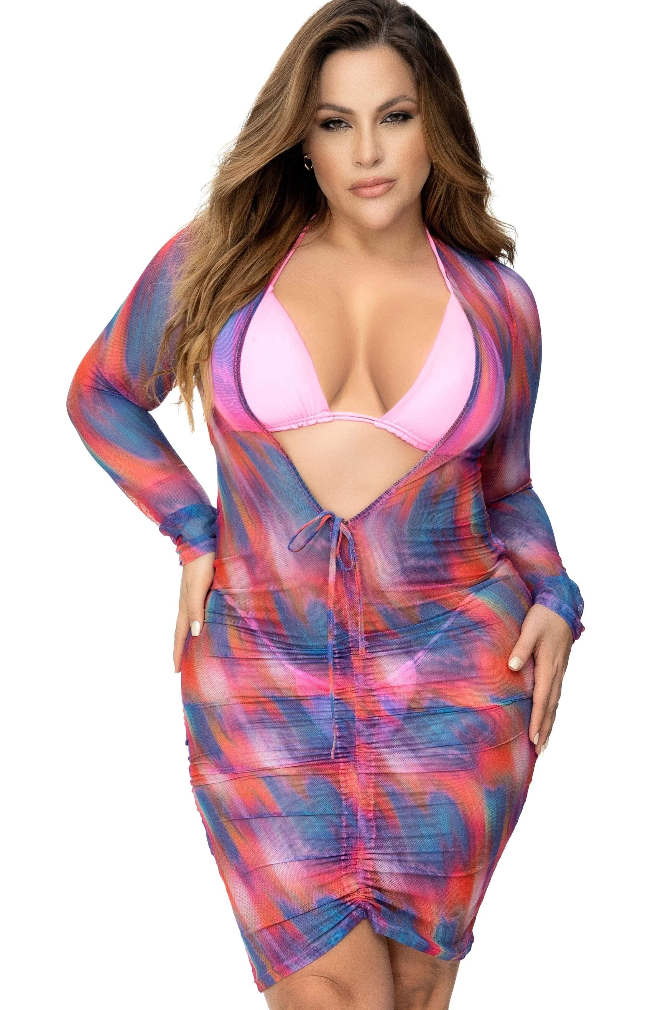 Long Sleeved Beach Dress with Drawstring Design