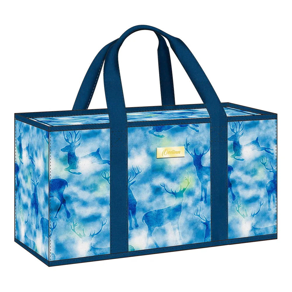 Majestic Elk in Dreamy Blue Tones Large Zip-Top Utility Tote