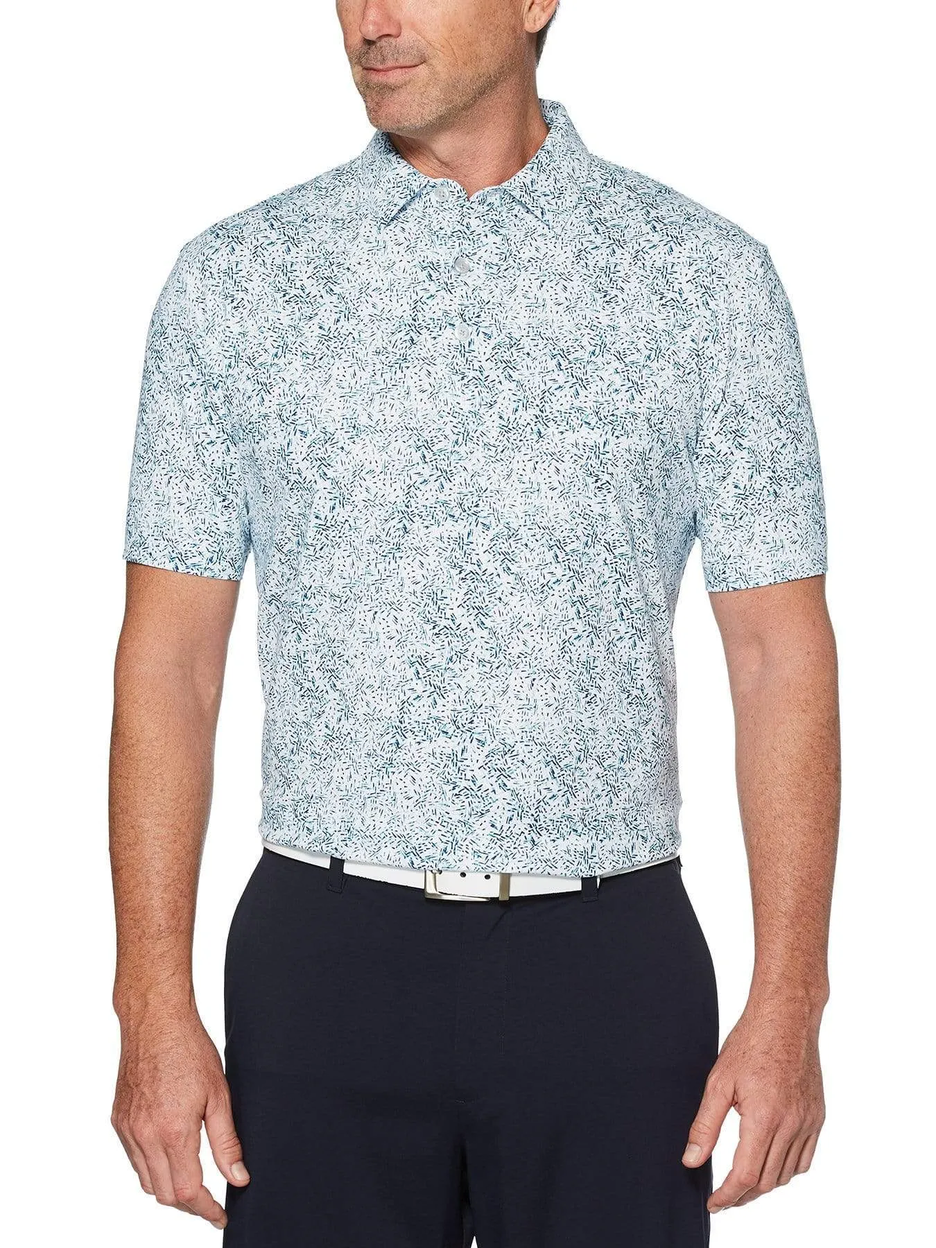 Mens Textured Print Polo