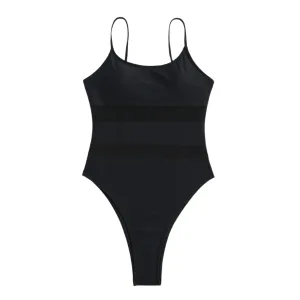 Mesh Panel Spaghetti Strap Swimsuit