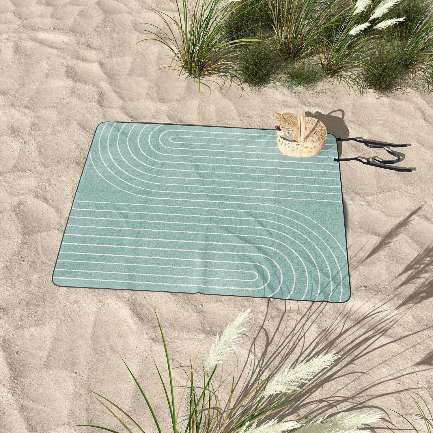 Minimal Line Curvature Sage Picnic Blanket