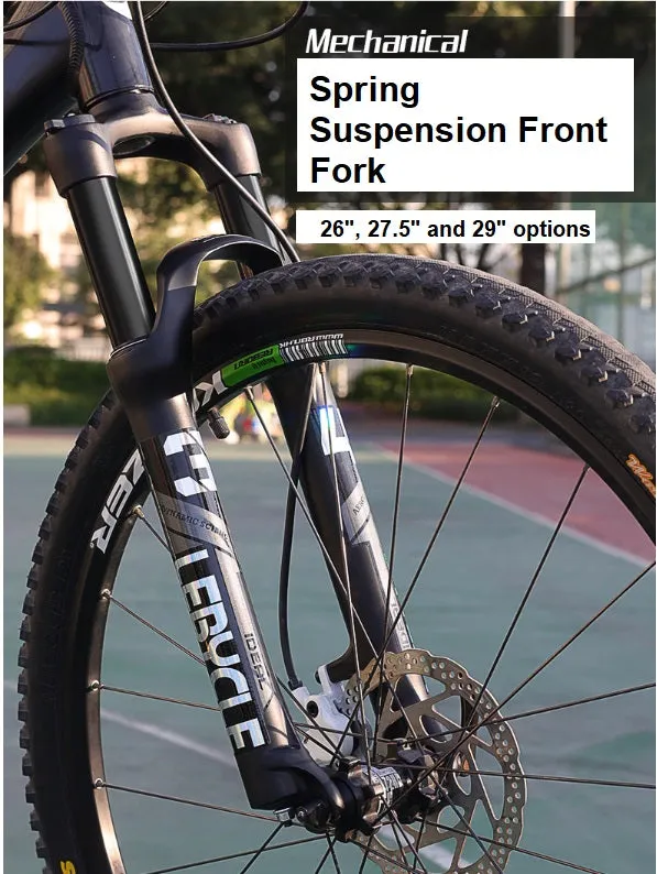 MTB Bike Fork - 26" 28.6mm, Spring Suspension, 10cm travel, Aluminum, Black